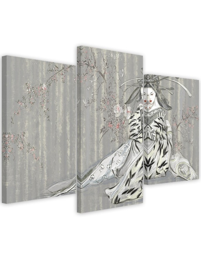 Traditional Japanese geisha - Modern triptychs for the living room | FEEBY