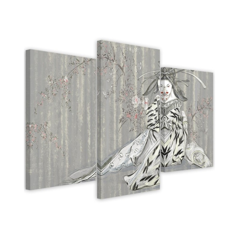 Traditional Japanese geisha - Modern triptychs for the living room | FEEBY