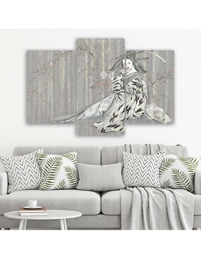 Traditional Japanese geisha - Modern triptychs for the living room | FEEBY