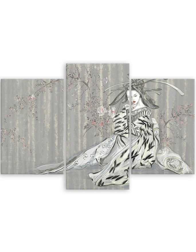 Traditional Japanese geisha - Modern triptychs for the living room | FEEBY