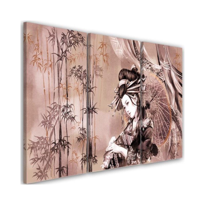 Geisha and bamboos - Modern triptychs for the living room | FEEBY