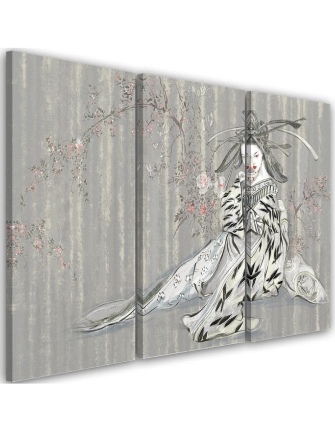 Traditional Japanese geisha - Modern triptychs for the living room | FEEBY