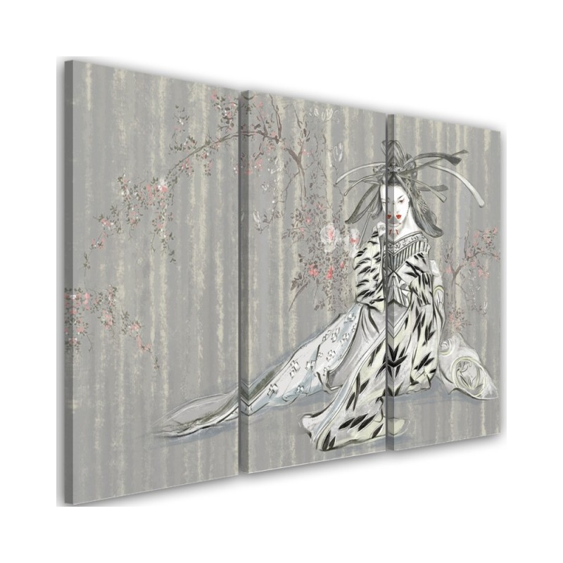 Traditional Japanese geisha - Modern triptychs for the living room | FEEBY