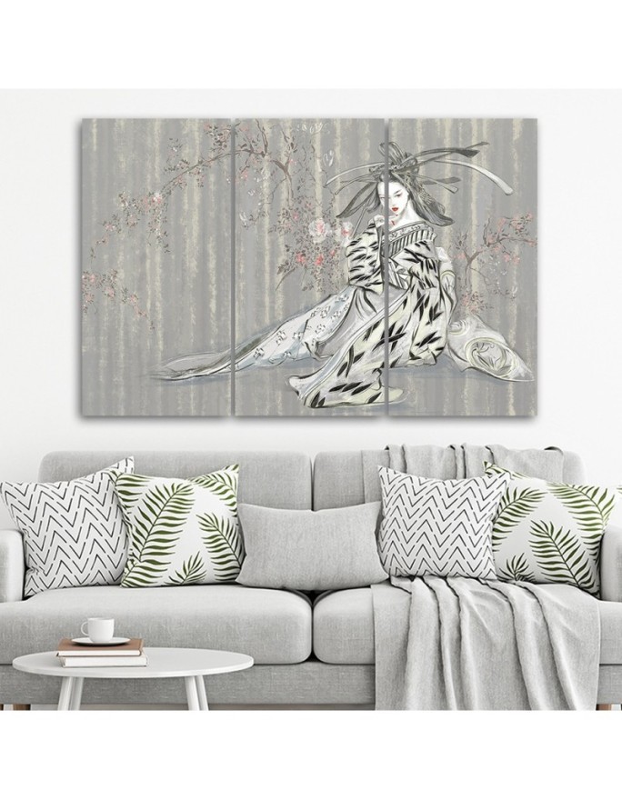 Traditional Japanese geisha - Modern triptychs for the living room | FEEBY