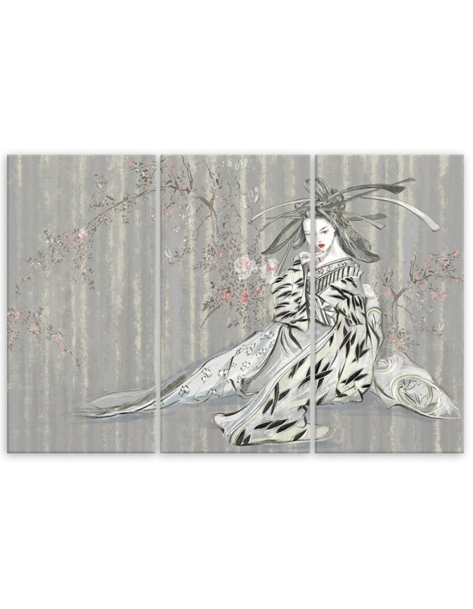 Traditional Japanese geisha - Modern triptychs for the living room | FEEBY