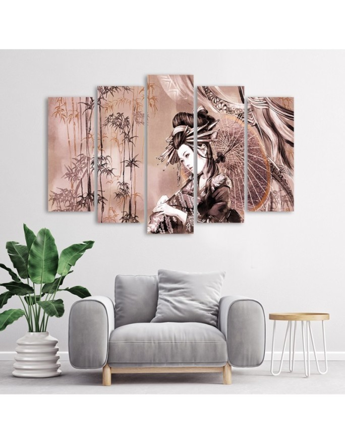 Modern painting for living room - Geisha and bamboos | FEEBY