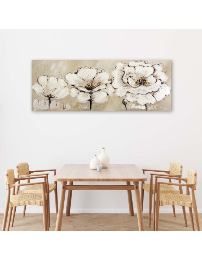 Modern painting for living room - Three white flowers | FEEBY