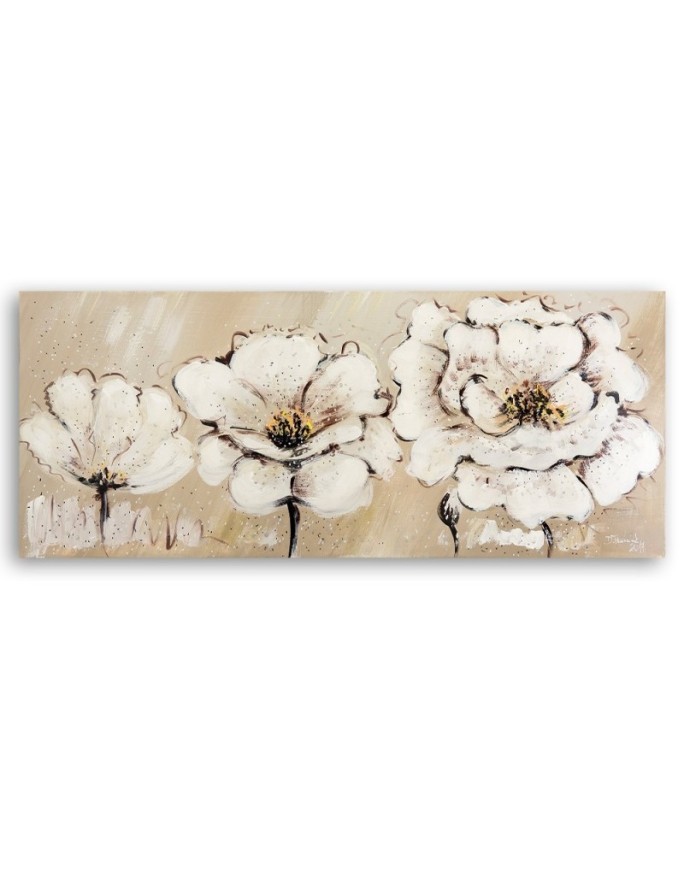 Modern painting for living room - Three white flowers | FEEBY