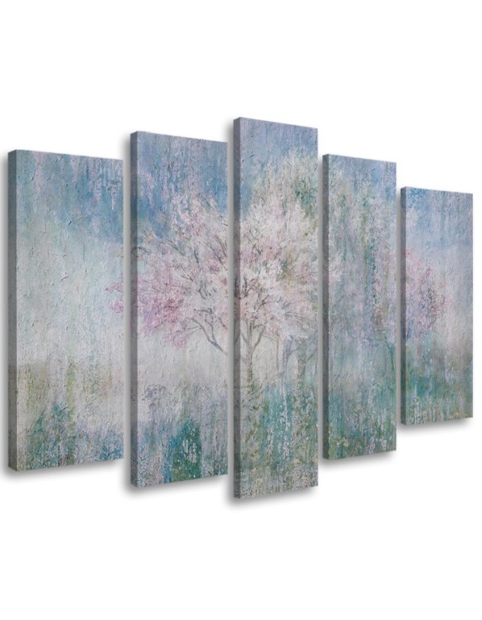 Flowering tree in a meadow old and dirty - 5-piece painting | FEEBY
