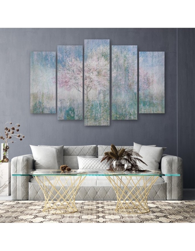Flowering tree in a meadow old and dirty - 5-piece painting | FEEBY