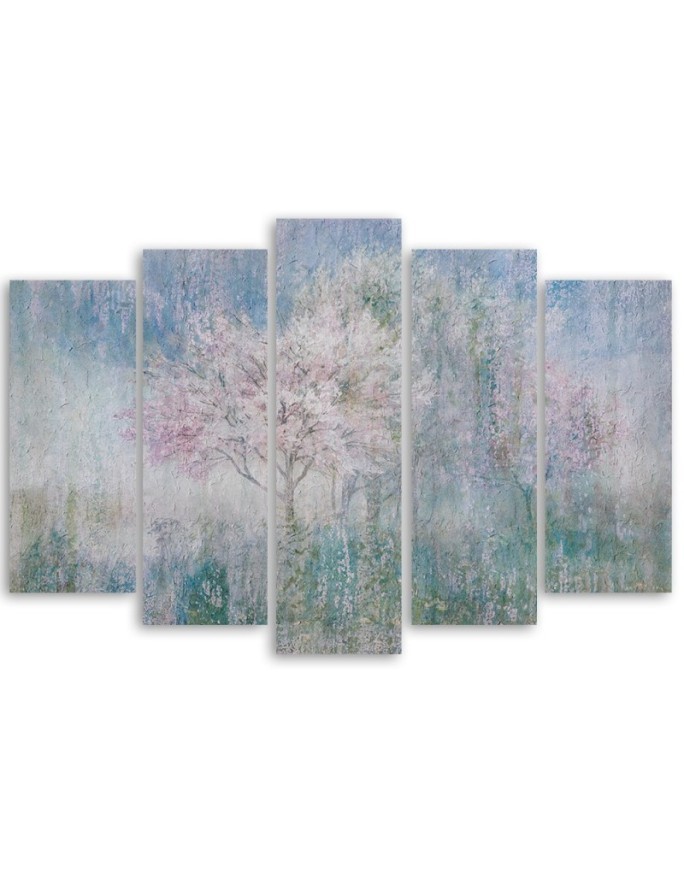 Flowering tree in a meadow old and dirty - 5-piece painting | FEEBY