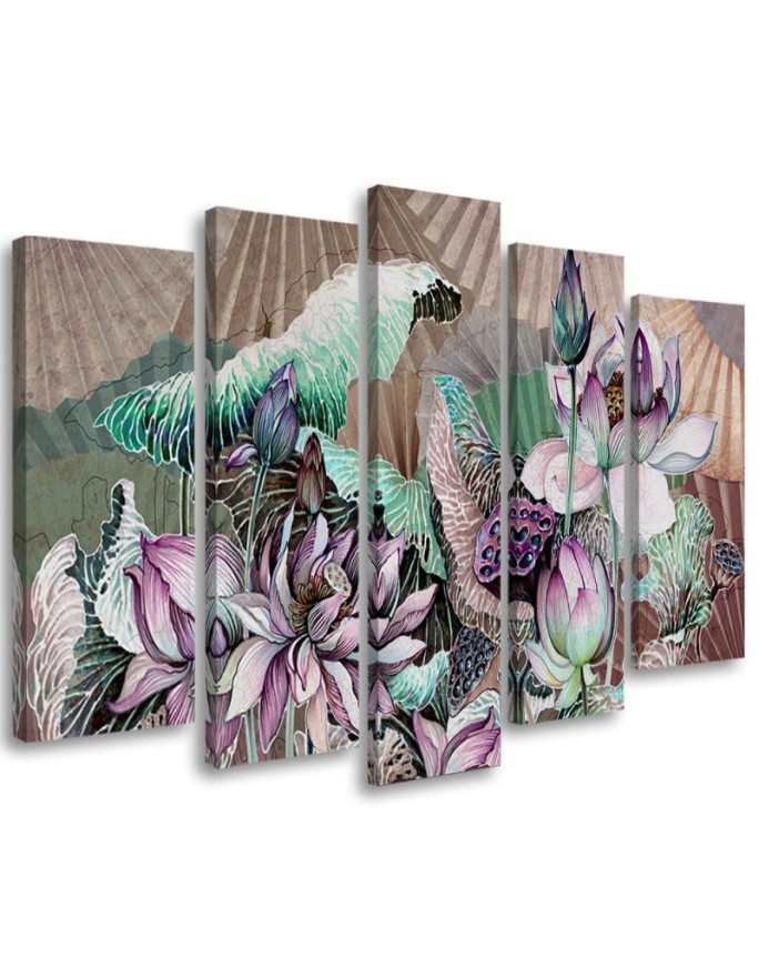 Holy lotus and fans - Modern canvas painting | FEEBY