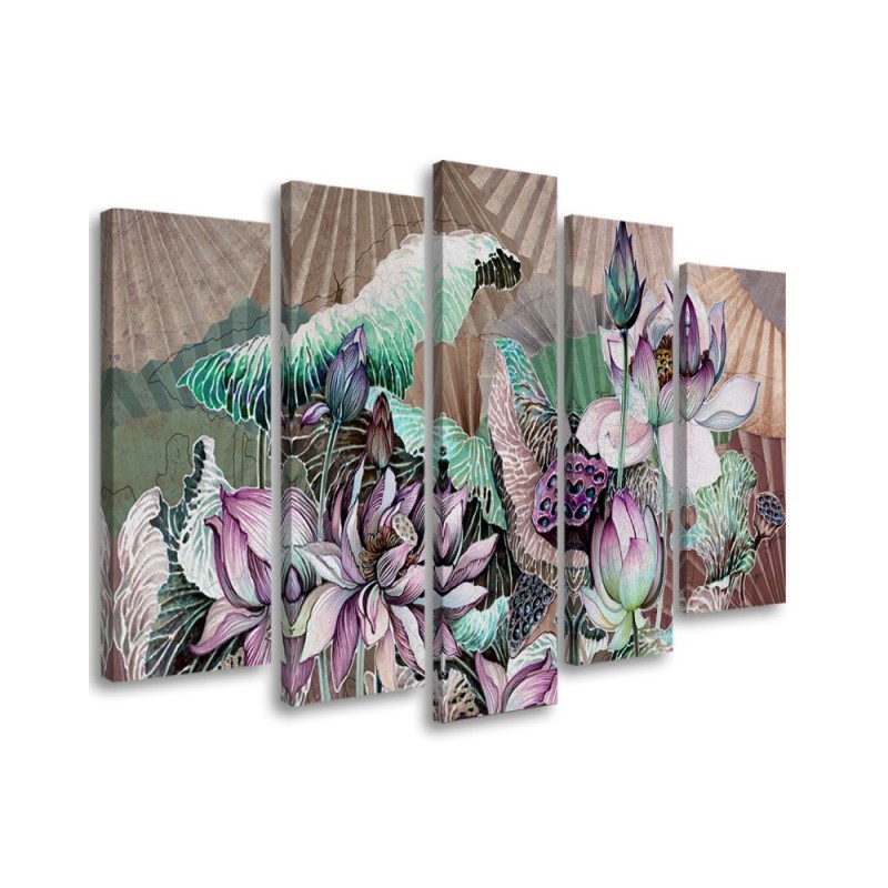 Holy lotus and fans - Modern canvas painting | FEEBY