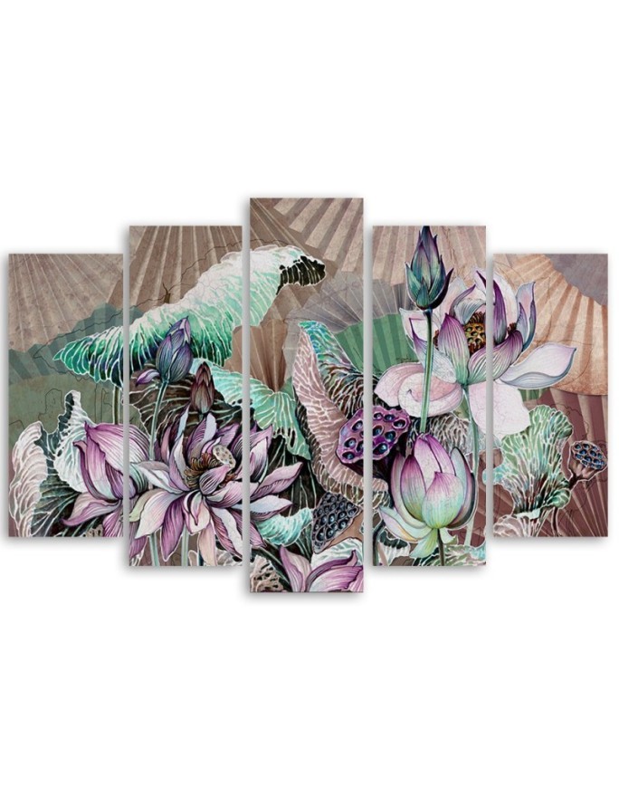 Holy lotus and fans - Modern canvas painting | FEEBY