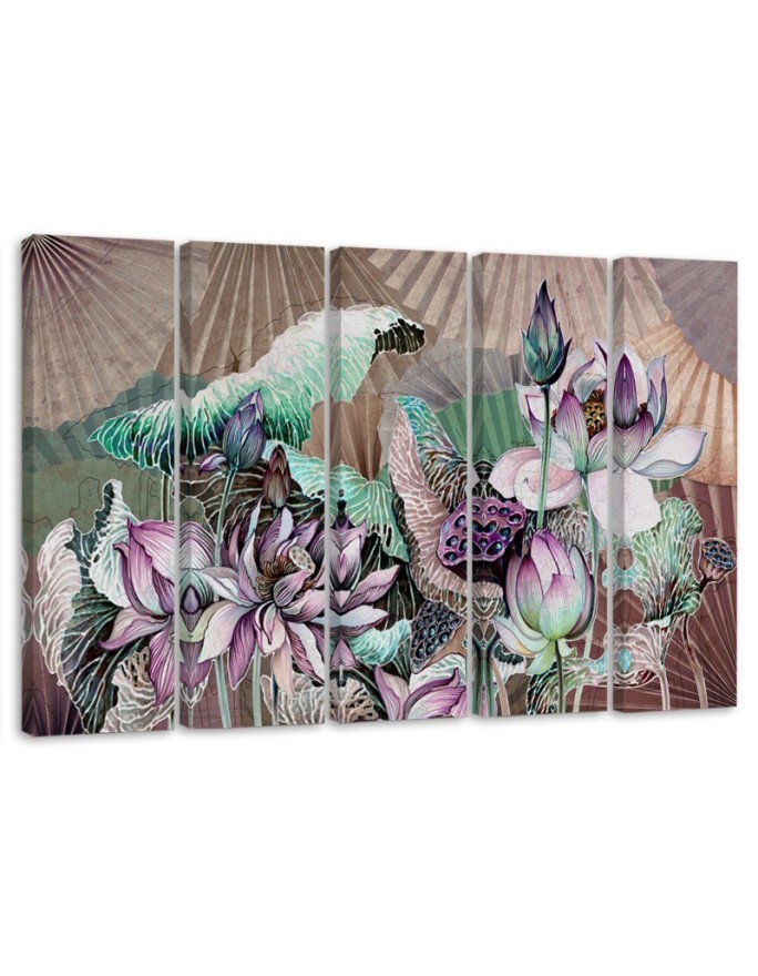 Holy lotus and fans - Modern canvas painting | FEEBY