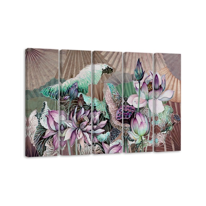 Holy lotus and fans - Modern canvas painting | FEEBY