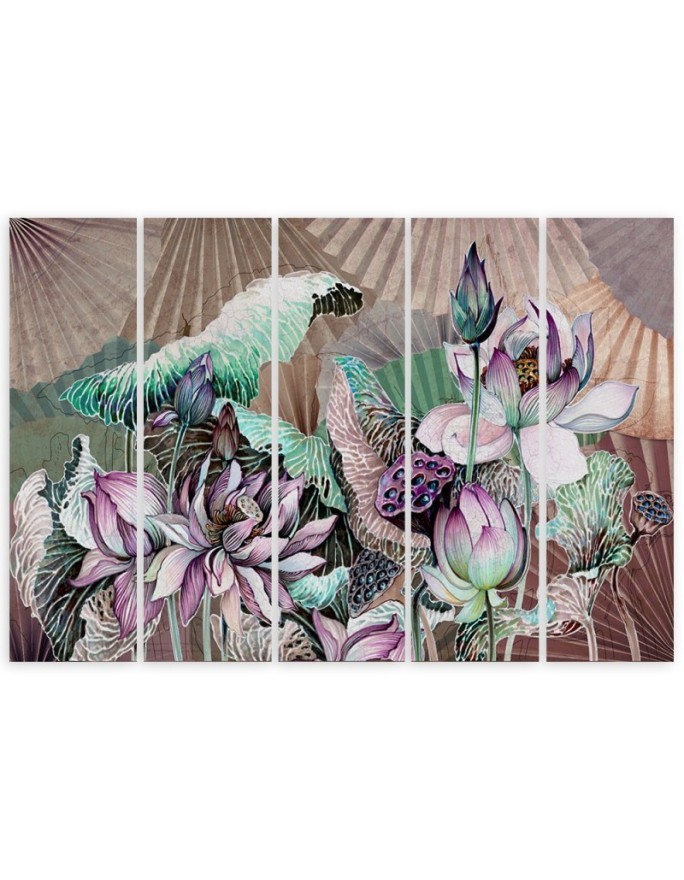 Holy lotus and fans - Modern canvas painting | FEEBY