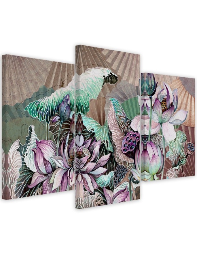 Holy lotus and fans - Printed canvas painting | FEEBY