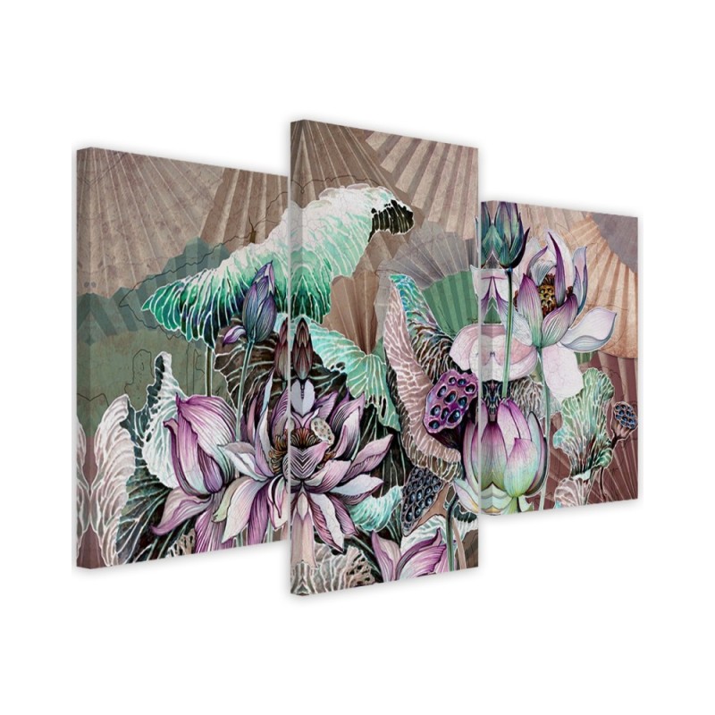 Holy lotus and fans - Printed canvas painting | FEEBY