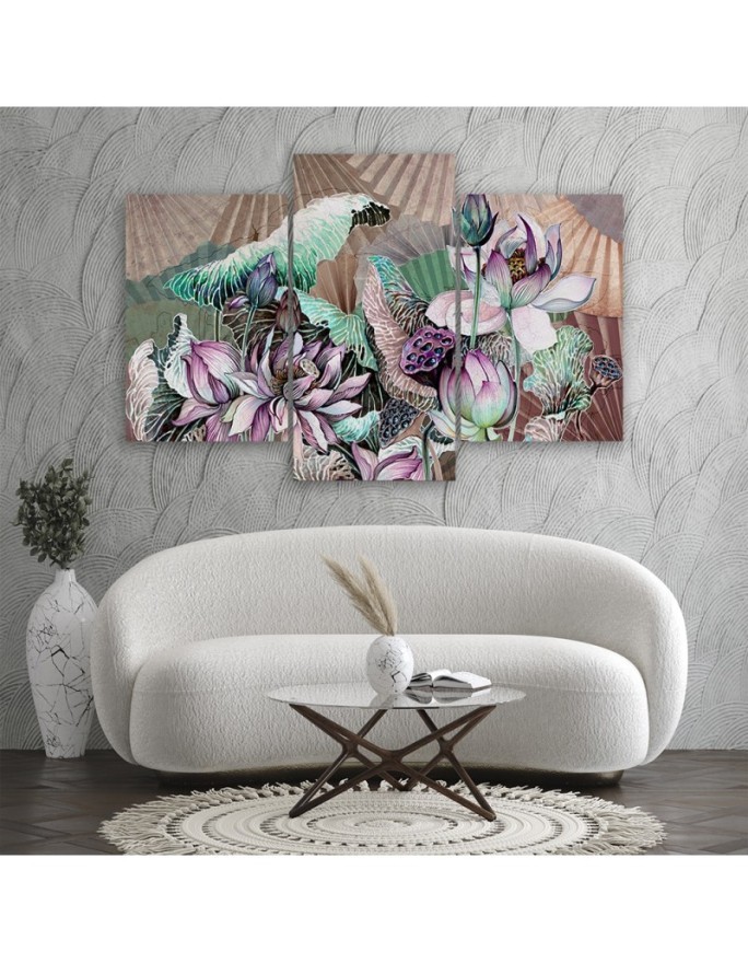 Holy lotus and fans - Printed canvas painting | FEEBY
