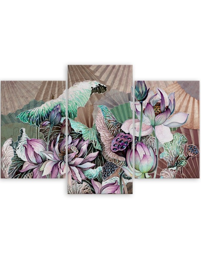 Holy lotus and fans - Printed canvas painting | FEEBY