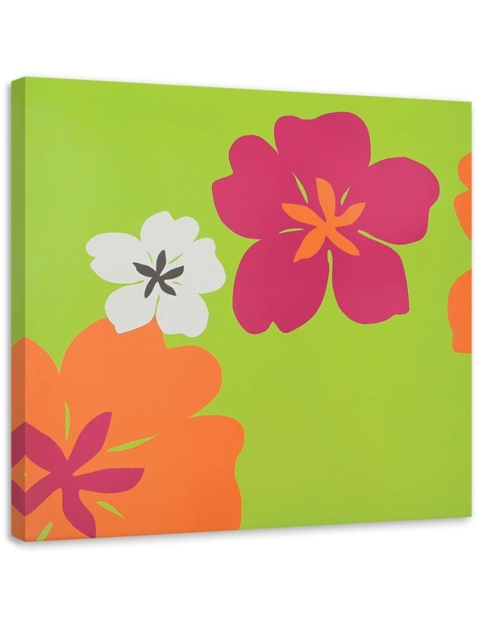 Colourful flowers on a green background - Wall art Canvas prints | FEEBY
