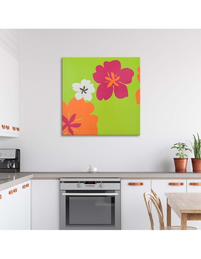Colourful flowers on a green background - Wall art Canvas prints | FEEBY