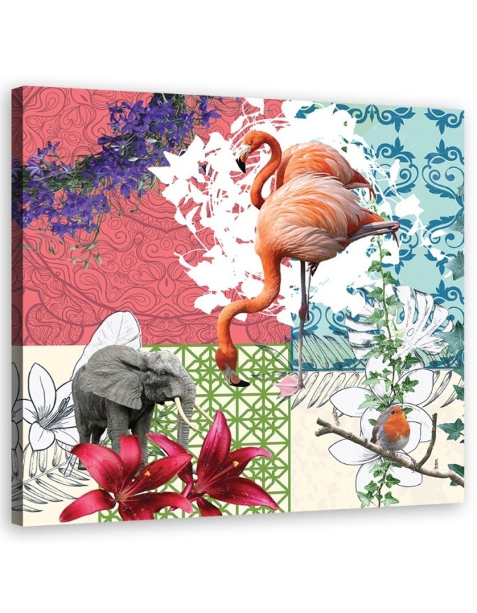 Flamingo Elephant Bird collage - Bedroom wall art painting | FEEBY