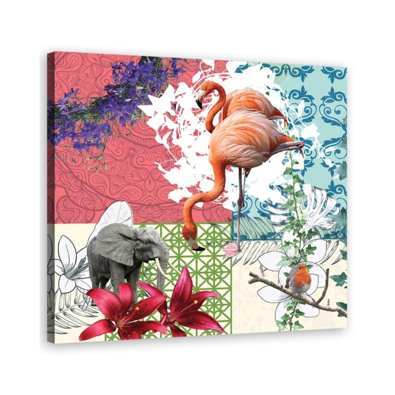 Flamingo Elephant Bird collage - Bedroom wall art painting | FEEBY