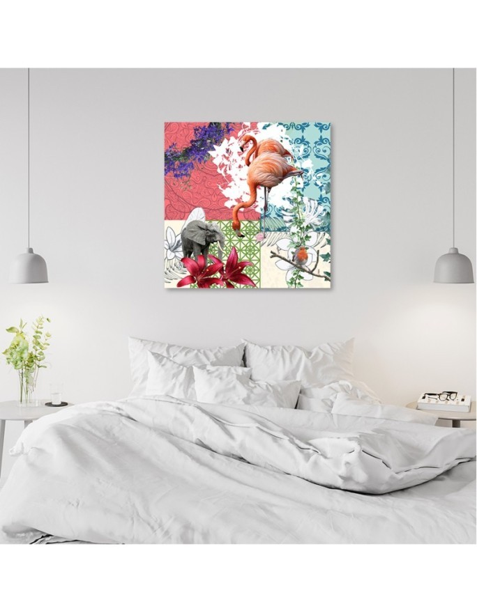Flamingo Elephant Bird collage - Bedroom wall art painting | FEEBY