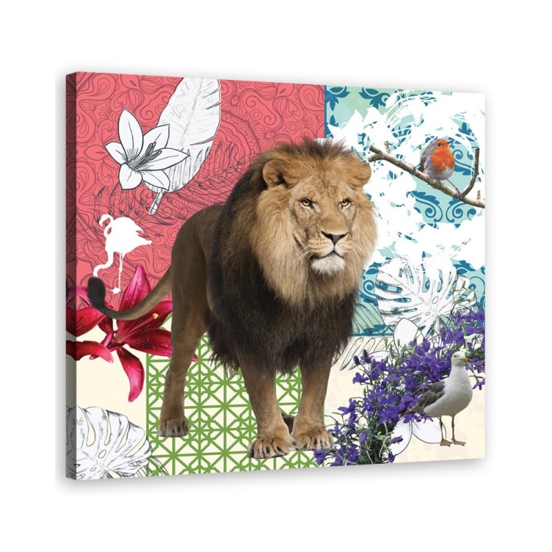 Lion and birds collage - canvas wall art painting | FEEBY