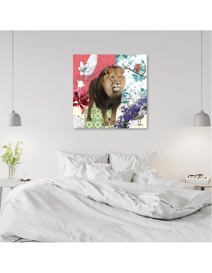 Lion and birds collage - canvas wall art painting | FEEBY