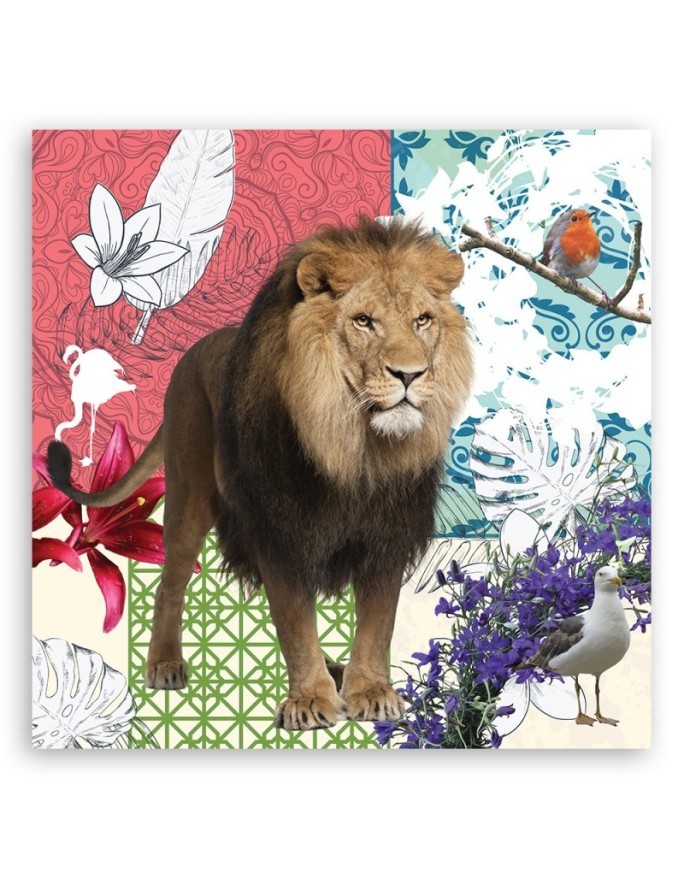 Lion and birds collage - canvas wall art painting | FEEBY