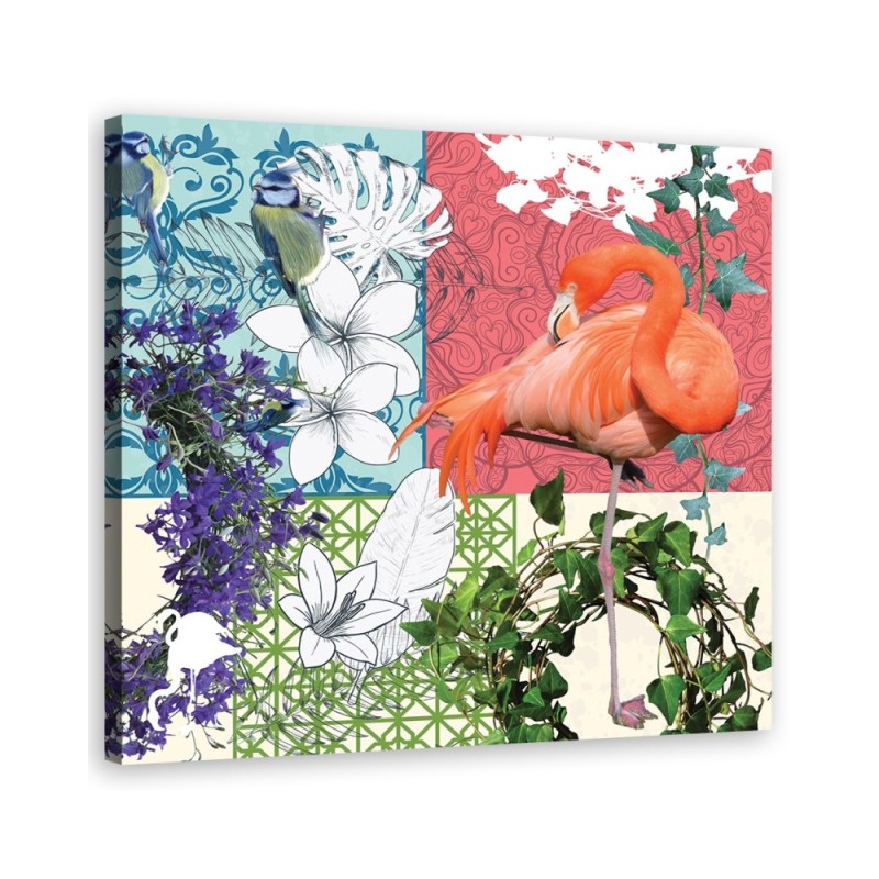 Flamingo and birds collage - Canvas art painting | FEEBY