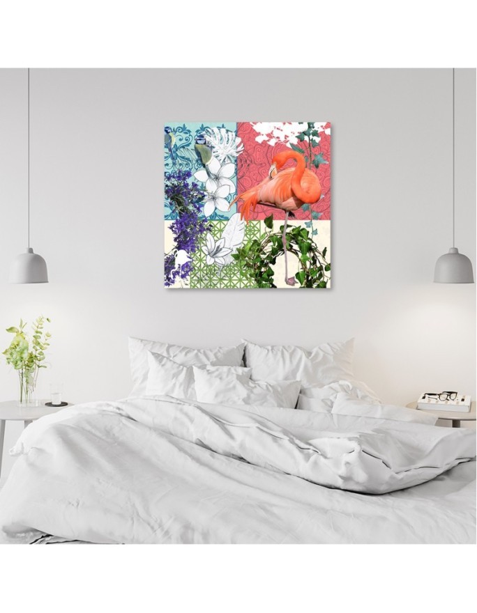 Flamingo and birds collage - Canvas art painting | FEEBY