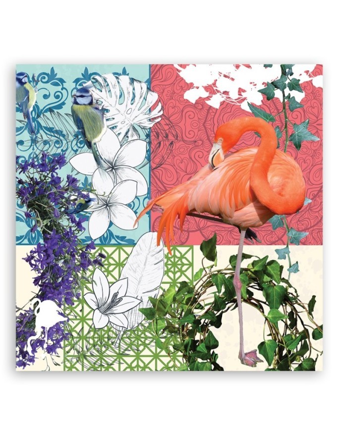 Flamingo and birds collage - Canvas art painting | FEEBY