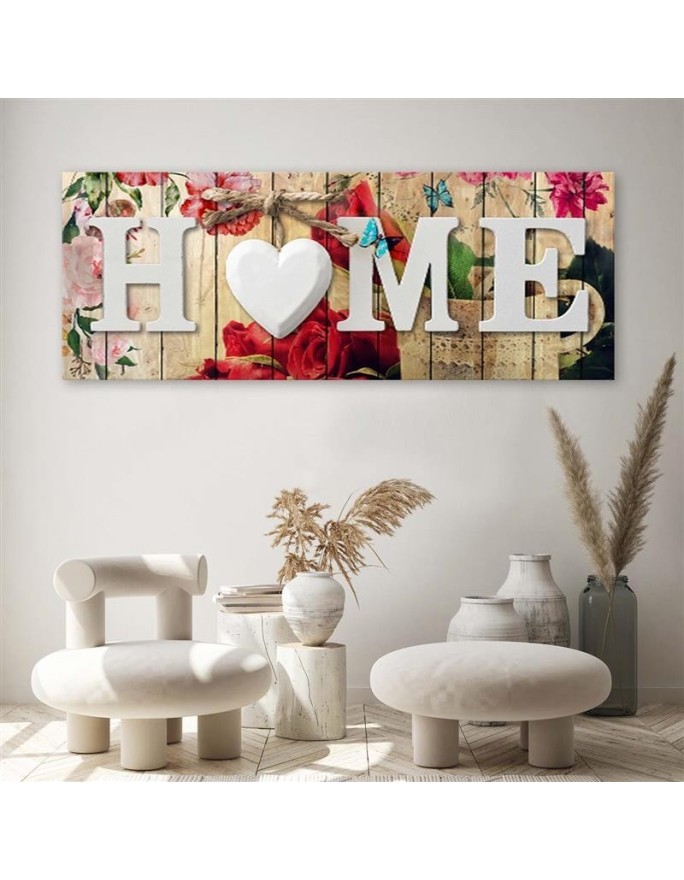 Home Quotes and rustic floral background - Decorative Canvas painting | FEEBY