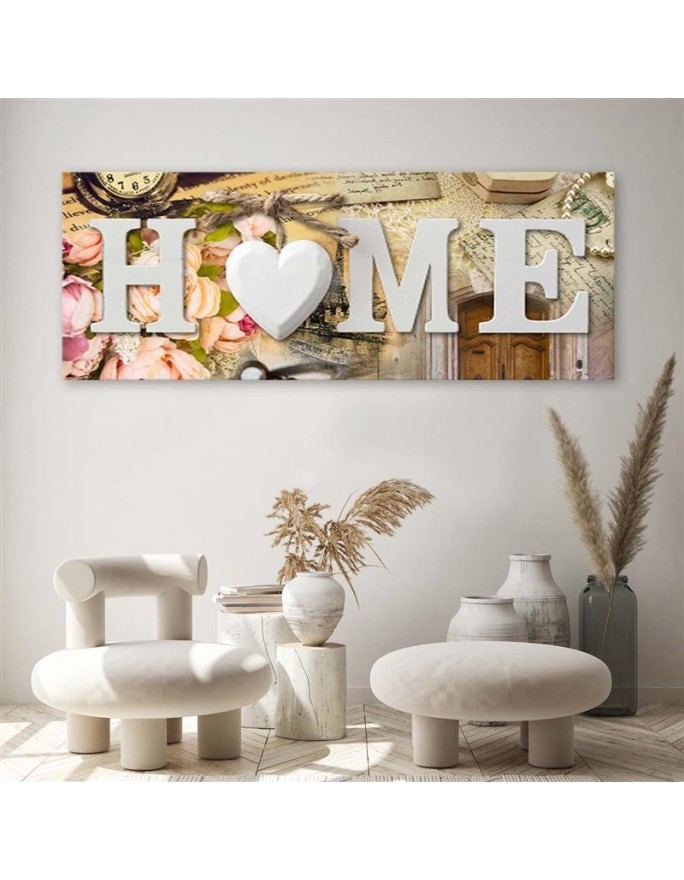Home inscription in vintage style - Decorative Canvas painting for living room | FEEBY