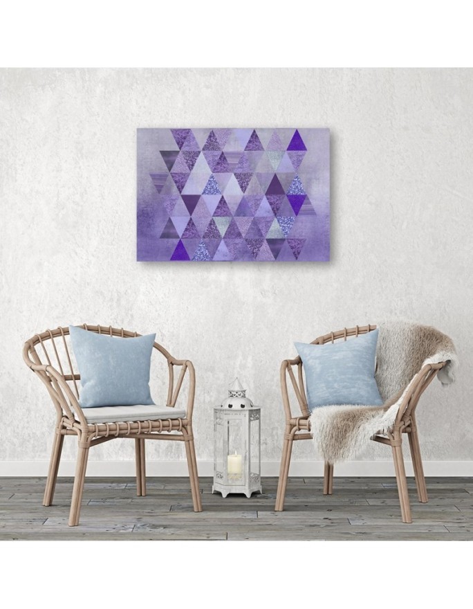 A collection of purple triangles - Printed on canvas for the living room | FEEBY