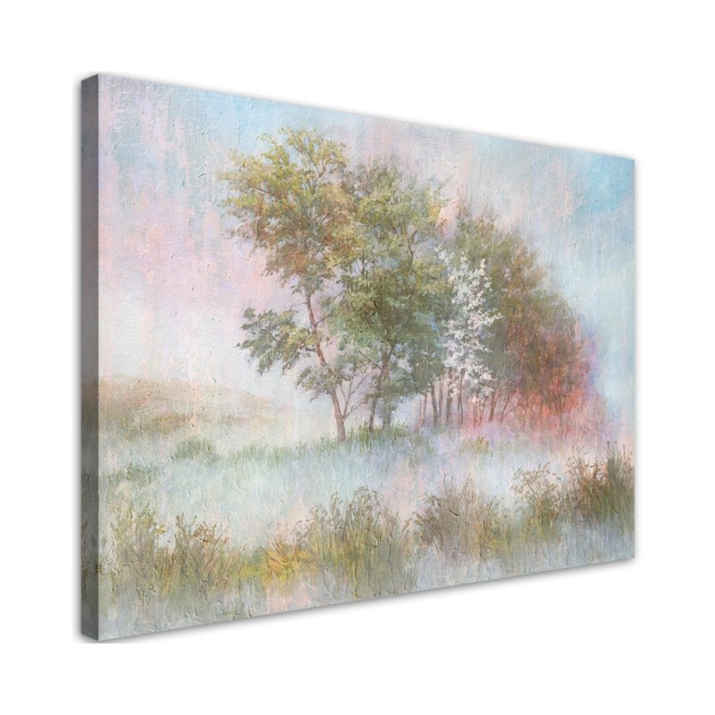 Trees on a misty meadow - Wall art painting for the bedroom | FEEBY