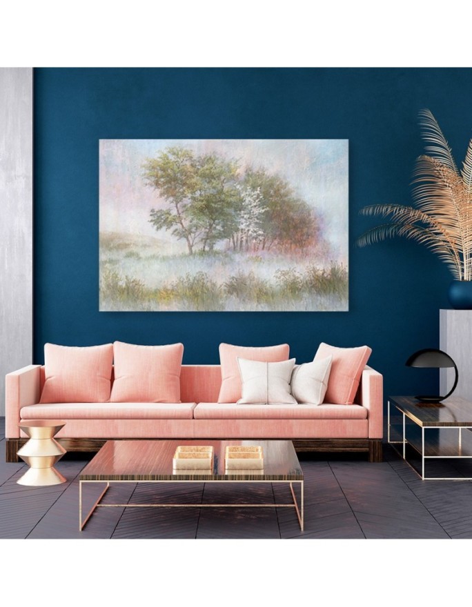 Trees on a misty meadow - Wall art painting for the bedroom | FEEBY