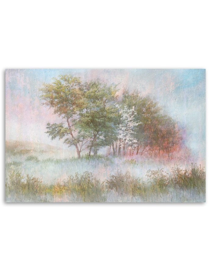 Trees on a misty meadow - Wall art painting for the bedroom | FEEBY