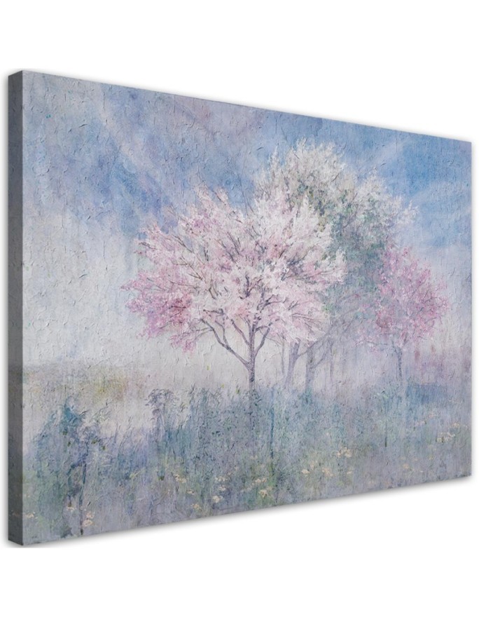 Flowering tree in a meadow landscape - Wall canvas painting for the bedroom | FEEBY