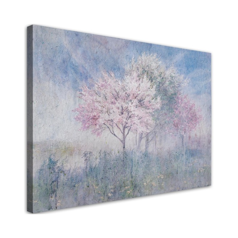 Flowering tree in a meadow landscape - Wall canvas painting for the bedroom | FEEBY