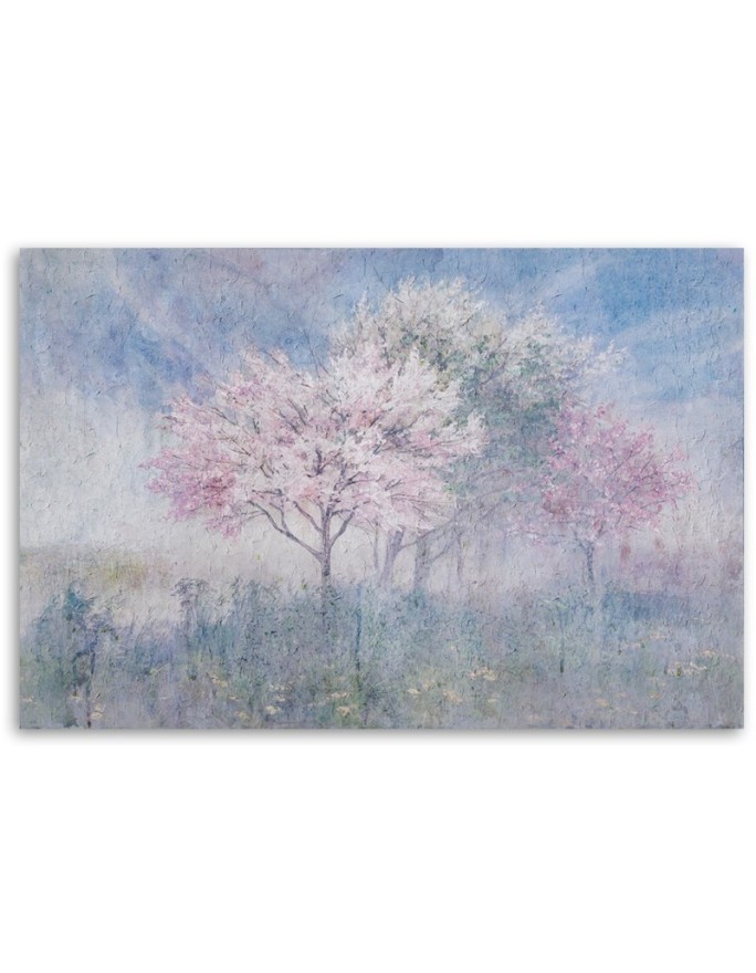 Flowering tree in a meadow landscape - Wall canvas painting for the bedroom | FEEBY