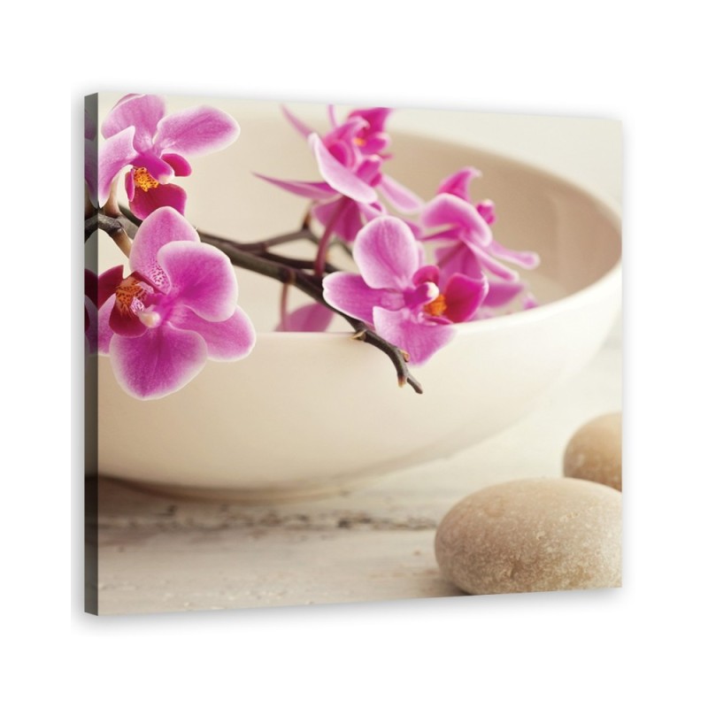 Pink orchids in a dish - Modern Canvas painting for the living room | FEEBY