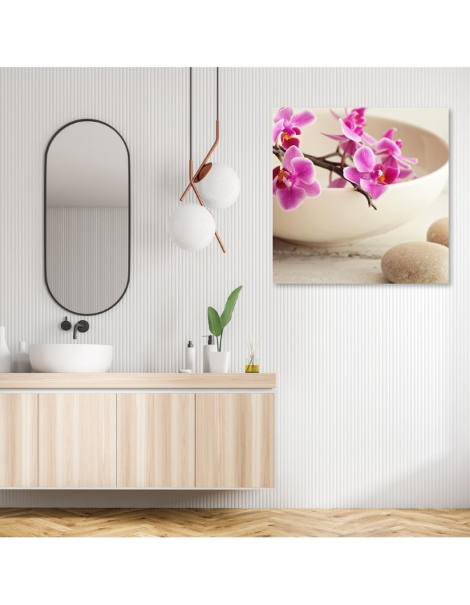 Pink orchids in a dish - Modern Canvas painting for the living room | FEEBY