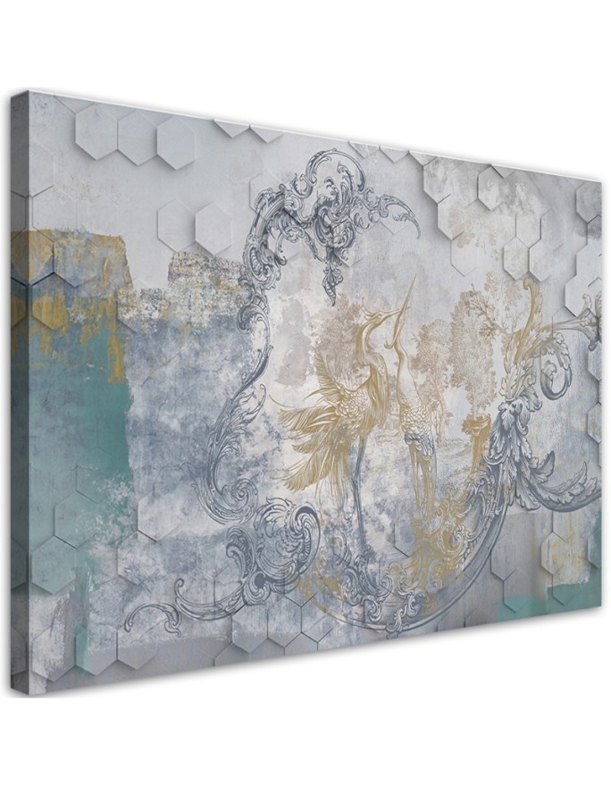 Grey birds on a geometric background - Canvas prints for the living room | FEEBY