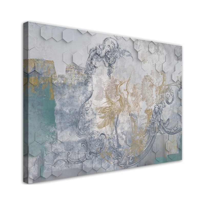 Grey birds on a geometric background - Canvas prints for the living room | FEEBY
