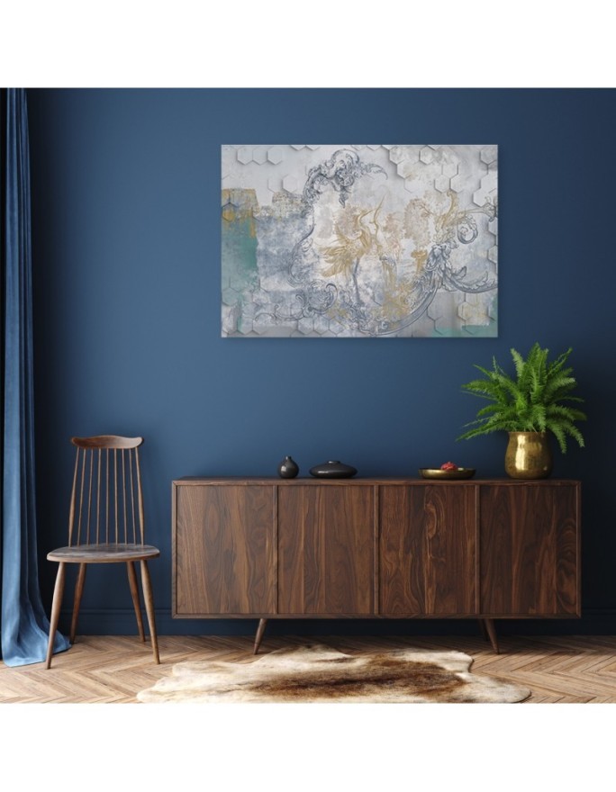 Grey birds on a geometric background - Canvas prints for the living room | FEEBY